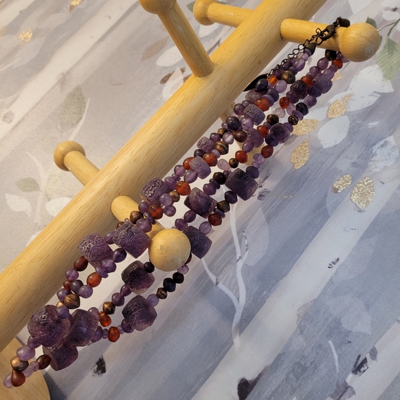 COLDWATER CREEK Ornate Etched Purple, Red, & Copper Bi-strand Beaded Necklace - Picture 14 of 14